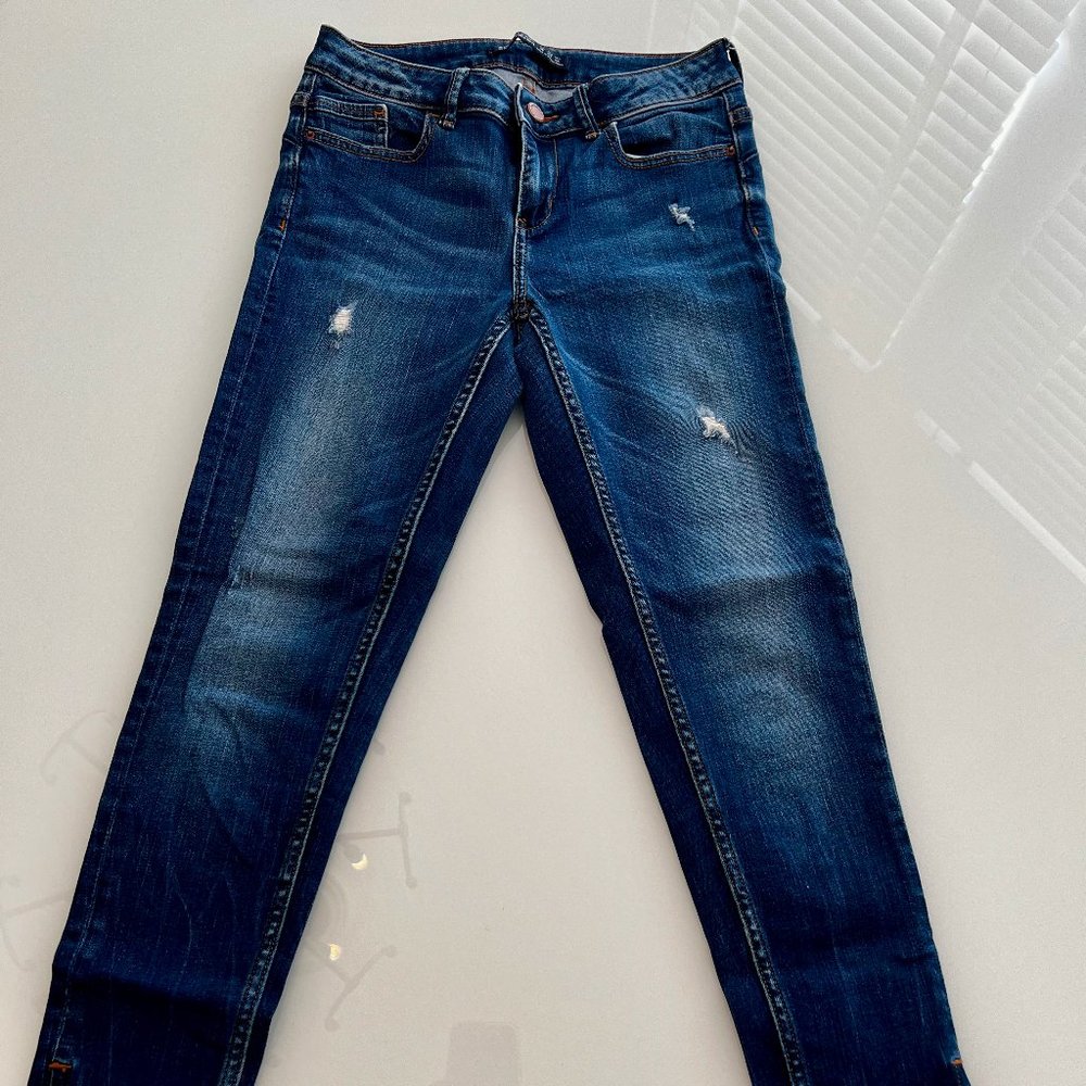 Zara Skinny Cropped Zipper Ankle Jeans